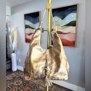 Sharif Tan Paisley Floral Leather Hobo Bag